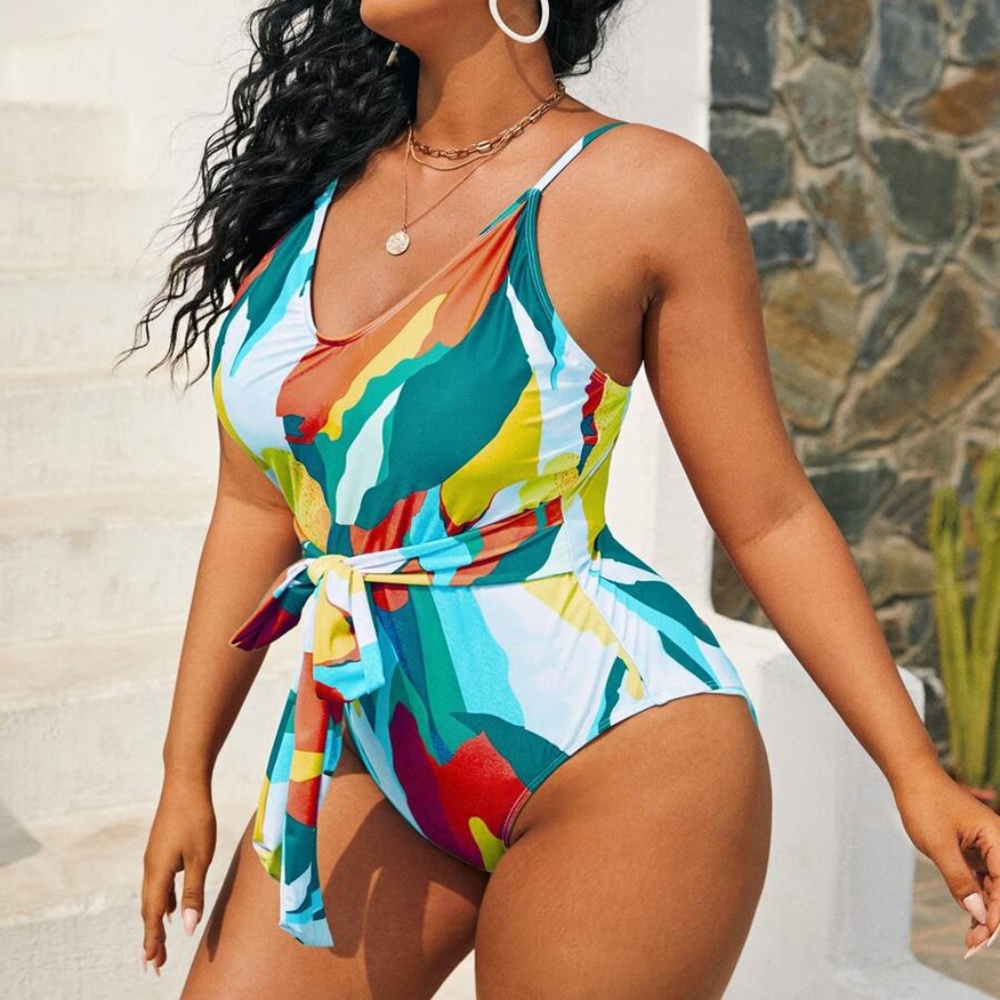 PLUS SIZE Boho Front Tie One Piece Swim Monokini - Picture 4 of 4